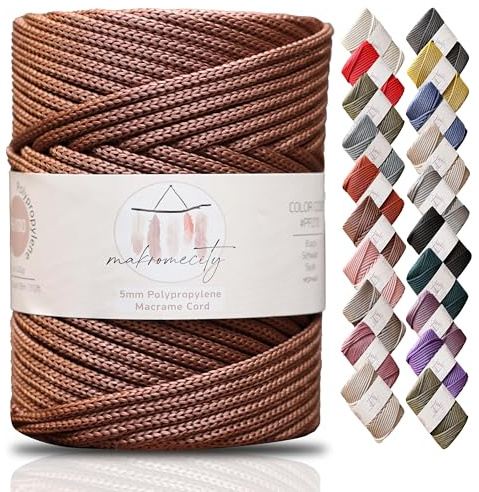 Makromecity, premium polyester makramé sladd 5 mm x 104 meter (33 fot) 5 mm polypropen makramé sladd virkad makramé väska sladd hantverk för vägghängningar, väskor, underplatta, matta (koppar)