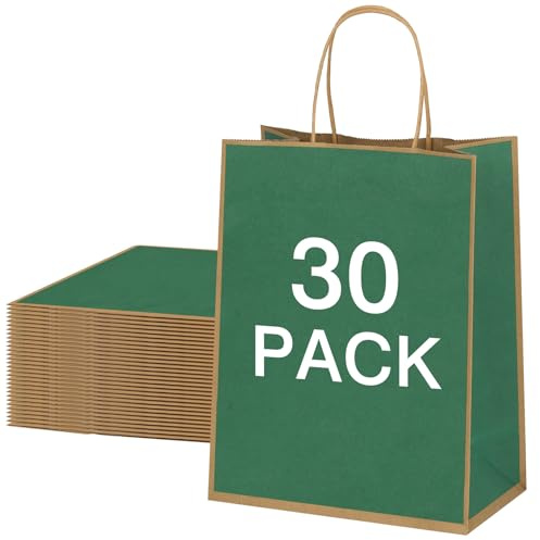 NAHRMY Sacchetti Regalo di Carta Medi Verde 27 x 11 x 21 cm, Sacchetti Carta Kraft con Manici Buste Regalo per Feste di Natale Matrimoni Compleanni Celebrazioni Negozio