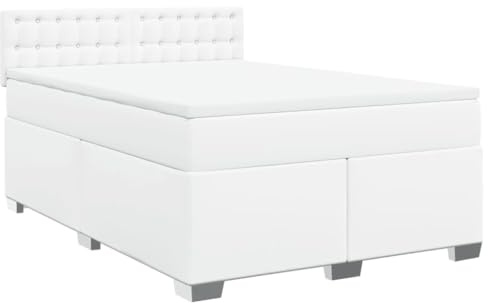 vidaXL Ramsäng med madrass vit 140x190 cm konstläder, säng, plattformssäng, panelsäng, sovrumsmöbler, divansäng, dubbelsäng, stoppad säng