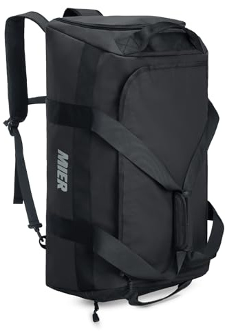 MIER Sporttasche für Herren, großer Seesack mit Schuhfach, 60 l, wandelbare Reisetasche, Wochenendtasche, Übernachtungstasche, für Fitnessstudio, Sport, Reisen, Schwarz, 25.5 x 13.3 x 11 inches