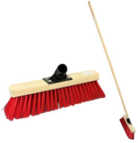 Maxland 12” RED 30cm Stiff Broom, Heavy Duty Outdoor Garden Sweeping Brush with 7cm Hard PVC Bristles and 118cm Wooden Handle