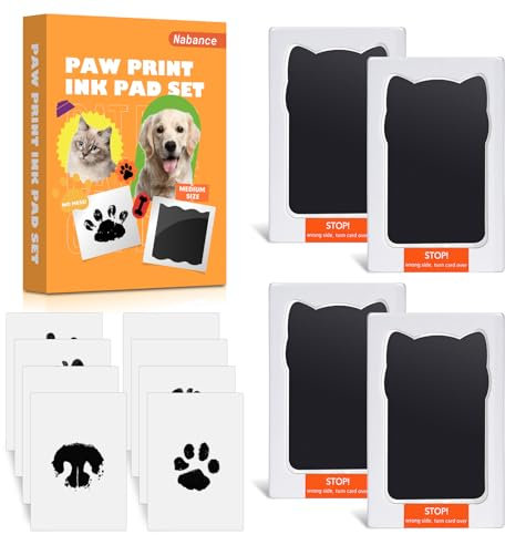 Nabance Pfotenabdruck set Hund, Fußabdruck Baby, 4 pcs Stempelkissen mit 8 Karten Fussabdruck Baby Handabdruck Baby Hundeschnauze Druck Kit Geschenk für Haustiere Besitzer-Haustierform