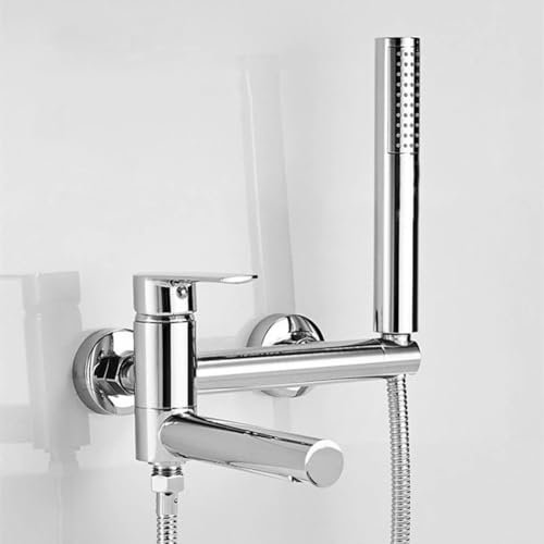 Rubinetto Vasca Da Bagno Miscelatore Vasca Da Bagno Ottone Monocomando, Rubinetto Doccia Da Muro Con Doccetta E Flessibile Doccia Da 1,5 M, Cromo, Argento