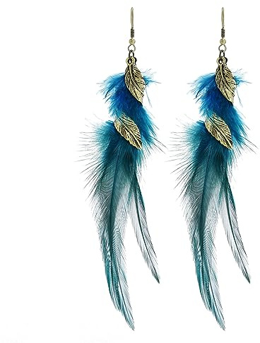 fdsmall Feder Ohrringe für Frauen - Böhmische Fransen Quaste Lange Tropfen Dangle Set - Ethnische Bunte Faux Feder Ohrringe