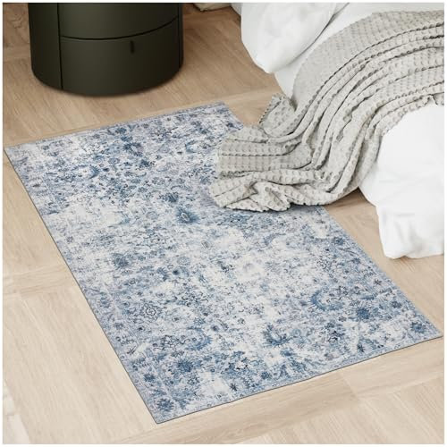 TecTake® Alfombra de Salón Moderna, Diseño Oriental, Antideslizante, Lavable, de Pelo Corto Extra Suave, Alfombra Salon, Alfombras Dormitorio, Alfombra Lavable Lavadora - 150 x 80 cm Azul