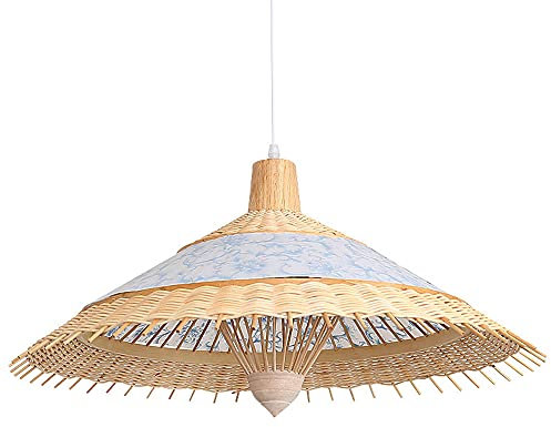 GANGUIO Lustre, Style Chinois E27 en Forme de Parapluie en Bambou, Suspension en V, Lanterne en rotin Naturel tissé en Osier, éclairage avec Cordon réglable, plafonnier tissé Moderne