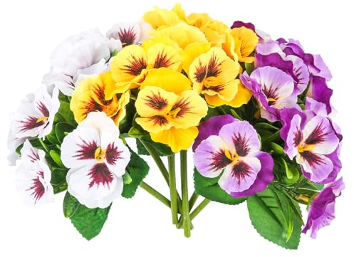 6Pcs Artificial Pansy Flowers for Outdoors UV Resistant Fake Spring Pansies Flowers Bulk for Home Table Centerpieces Window Box Patio Planter Porch Decor
