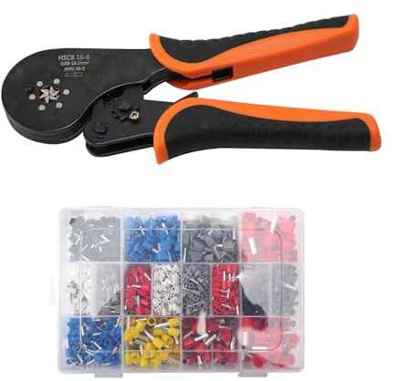Crimpzange 0.08-16mm² Set,Crimpzange Aderendhülsen Set,Sechskant Presszange,AWG 28-5 Selbsteinstellende Ratschen-Aderendhülsen-Crimpzang,mit 1200 Stück Aderendhülsen