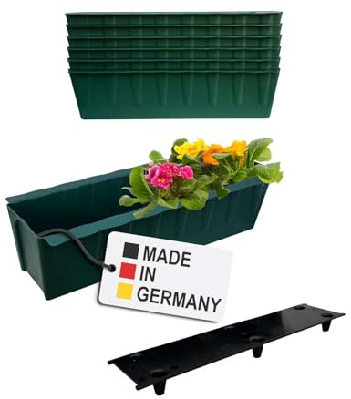 BURI 6 europaletter blomlådesatser inkl. bevattningsmatta | 37,3 cm mörkgrön | växtlåda för europeisk pallpall | balkonglåda | blomkruka | tillverkad av robust plast | Tillverkad i Tyskland