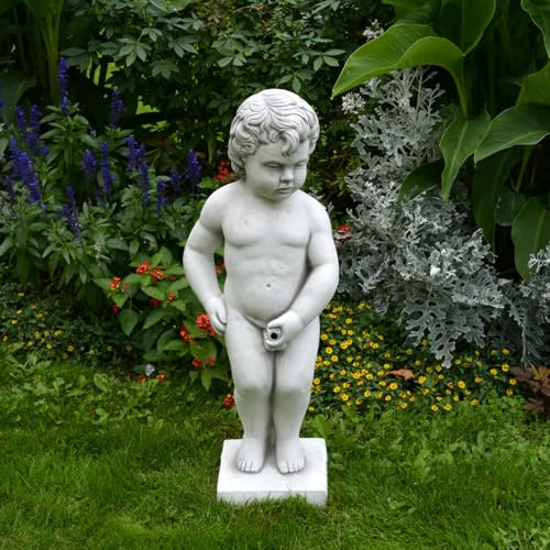 OLOMA Estatua de piedra para niños, escultura de hormigón con función de agua, decoración clásica de jardín, figura de cemento hecha a mano, adorno de fuente al aire libre