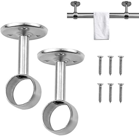 Staffa Per Montaggio a Soffitto 2 Pezzi - Bastone Per Tende Inox Supporto Con Viti, Diametro 32 MM, Per Bastoni Per Vestiti, Tubo Per Guardaroba e Armadio (Argento)
