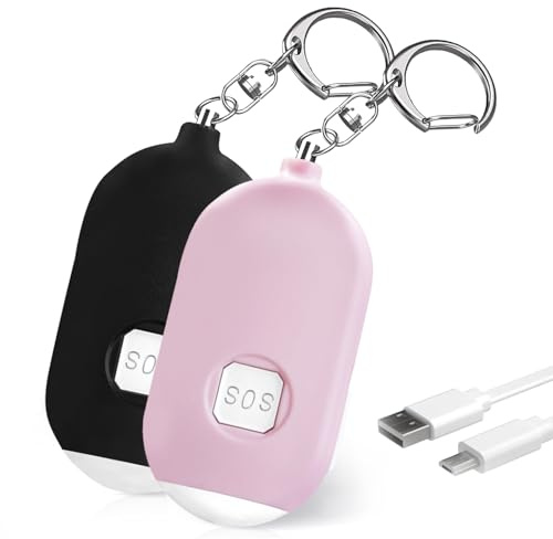 Alarmes Personnelles pour Femmes,2 Paquets de Porte-clés D'alarme de Sécurité D'autodéfense Rechargeables avec 130 dBs pour Protéger la Sécurité de Votre Famille, de Vos Enfants, des Personnes âgées