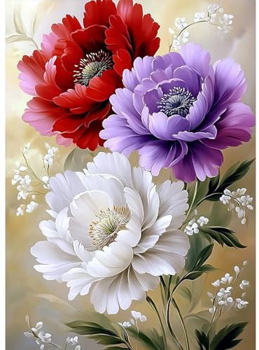 MAXBYE Diamond Painting Art Kits, 5D Schöne Blumen Diamond Kunst Komplett Set für Erwachsene Anfänger, DIY Gem Kunsthandwerk Runde Diamant Bilder Kristall Kreuzstich Home Wall Decor 30x40cm
