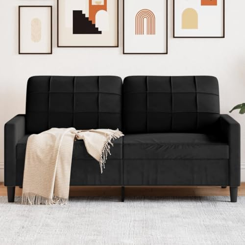 Emmtore Sofa 2-Sitzer, Polstersofa Doppelsofa für Wohnzimmer, Couch Loungesofa Metallgestell, Zweisitzer Samtsofa Sitzmöbel, Modern, Samt Schwarz,140 cm