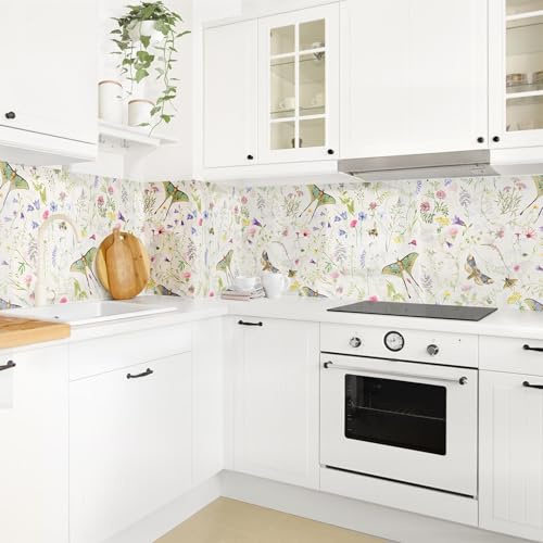 micasia Crédence de cuisine adhésive imperméable fleurs sans joint revêtement mural herbes film rigide mat multicolore fond de hotte 2039 (250x70cm)