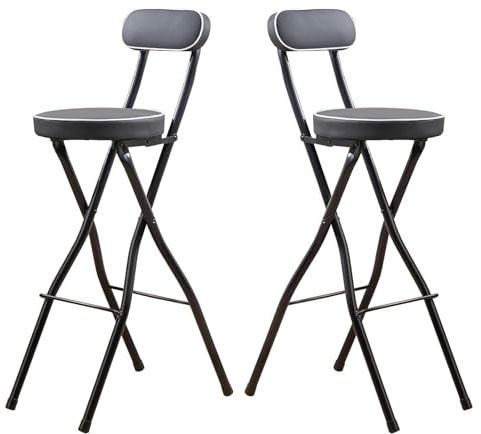 Set Di 2 Sgabelli Da Bar Pieghevoli, Sgabello Pieghevole Con Schienale E Poggiapiedi, Sgabelli Alti Da Cucina Seduta, Sedia Da Bar Richiudibile, Per Bar, Cucina, Giardino, Balcone(Black,H55cm)