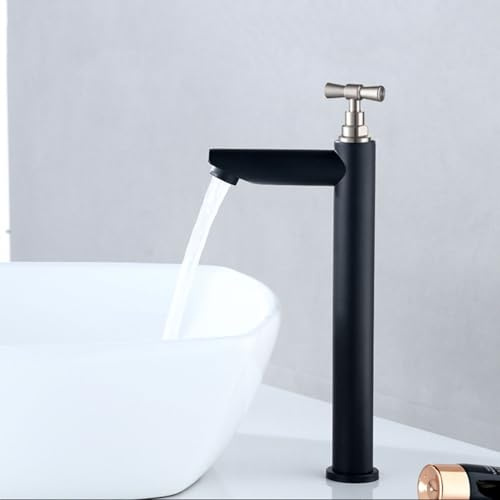 Robinet Salle de Bain Haut Noir Robinet Lave Main Eau Froide Monotrou Mitigeur Lavabo en Acier Inoxydable,noir