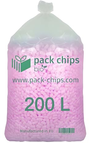 PACK CHIPS bio Verpackungschips Füllmaterial 200 L - Antistatische Polsterchips - Füllmaterial für Pakete - Verpackungsmaterial BIO - 100% Natürlich Abbaubar aus Stärke