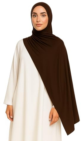 Santice Jersey Hijab Brown Chocolate – Weiches Elastisches Kopftuch für Damen - Atmungsaktives Stola für Alltag & Anlass - Dehnbarer Schal aus Jersey für Modest Fashion & Hijabstyle 180x70 cm