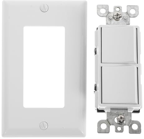 DOITOOL Interruptor de Luz Doble Balancín 10a Eléctrico con Cubierta Mural de Color Claro Ul para Uso Residencial y Comercial 2 Piezas con Tornillo de Tierra