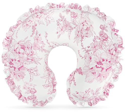 DILIMI Nursing Pillow Cover, Removable Ruffled Pillowcase for Breastfeeding Pillows, Ultra Soft Comfortable Slipcover for Baby Girl and Boy, Pink Floral