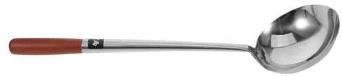 ANDRESLAD Louche à Soupe Grosse en Acier Inoxydable Long Manche Louche à Wok Polyvalente pour Cuisson et Service Ustensile Cuisine Professionnel 340G Bois Poli Usage Maison et