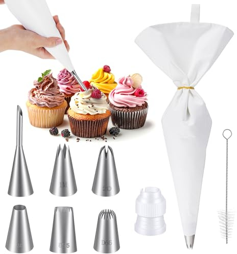 Quilax 10 stycken återanvändbara spritspåsar, 2 stycken 38 cm spritpåsar inklusive rörledningsmunstycken, professionell gräddpåse, för tårtdekoration, kex, bakning (38 x 24 cm)