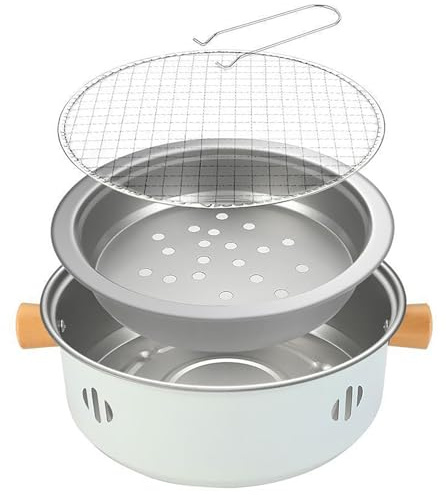 Mini barbecue portatile a carbonella, 26,7 cm, antiaderente, rotondo, in acciaio inox, per interni ed esterni, ideale per campeggio e picnic