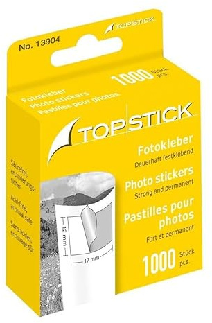 TopStick 13904 Fotokleber, 1000 Stück, doppelseitig selbstklebende Fototapes für Fotoalbum, Scrapbook, Gästebuch, Fotobuch, Klebepads für Fotos in Spenderbox, weiß