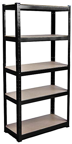 Home Vida 5 Tier Black Heavy Duty Adjustable Steel Garage Shelving Unit (H) 1800mm (W) 900mm - 875kg Weight Capacity