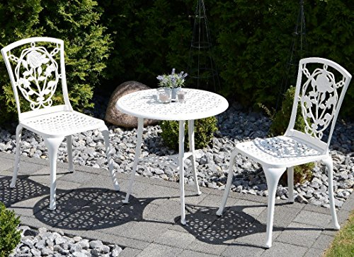 Sitzgruppe Rose II Weiß Bistroset Garnitur Set Aluguss Bistro Alu Gartenmöbelset