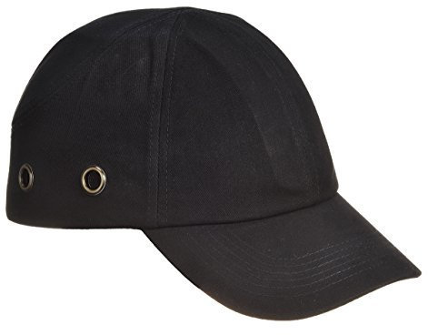 Industrial Safety Baseball Style Ventilated Bump Cap Hat, Standard Length Peak (Black)