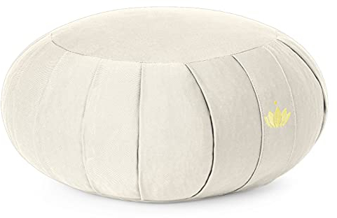 Lotuscrafts Zafu Meditationskissen Yogakissen Zen - Sitzhöhe 15cm - Yoga Zafukissen mit Dinkelfüllung - Waschbarer Bezug aus Bio-Baumwolle - GOTS Zertifiziert - Mit Bestickung