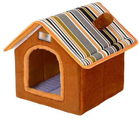 LvRao Haustier Haus Hund Katze Plüsch Bett Höhlenbett Faltbar abnehmbar Klein Hundehaus Hundehöhle Kuschelhöhle (Braun, L)