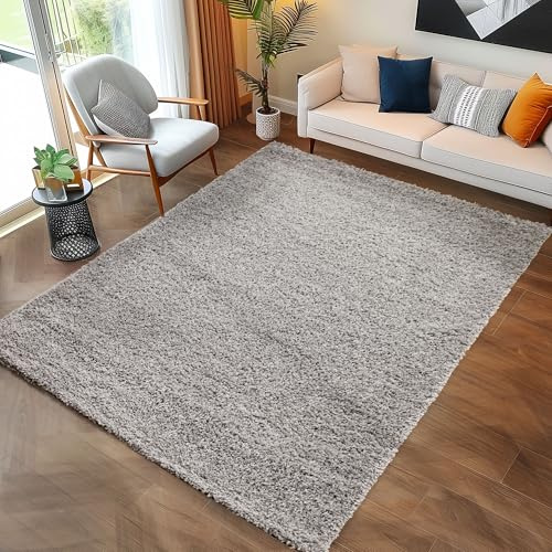 Carpettex Hochflor Teppich Wohnzimmer 240 x 340 cm Hellgrau - Flauschiger Teppich Extra Weich und Pflegeleicht - Shaggy Teppich Modern Einfarbig Design - Teppich für Schlafzimmer, Esszimmer und Küche