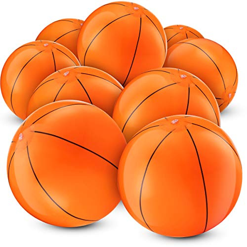 Inflatable Basketballs (Pack of 12) 16-inch Beach Balls for Pool Beach Toys & Basketball Party Favors for Kids Sports Themed Birthday Party Decorations, Outdoor Backyard Summer Pool Games Supplies