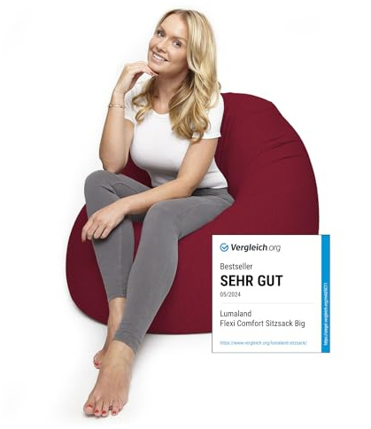 Lumaland Flexi Comfort Sitzsack Medium | Flexibler Premium Bean Bag | 142 x 84 cm Sitzkissen | Ideal zum Liegen oder Sitzen | Sessel & Sofa für Kinder und Erwachsene [Rot]