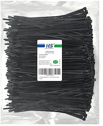 HS Durable Plastic Zip Ties 8 Inch (Bulk-1000 Pack) UV Rated Black Cable Ties 40 Lbs Self-Locking Wire Ties Width 1/8 Inch,Outdoor Purpose
