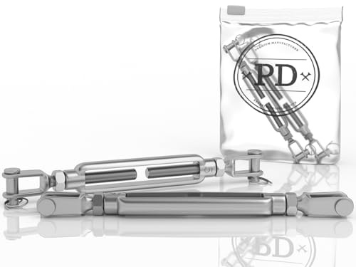 PD® Spannschloss M12 Edelstahl A4 (Gabel-Gabel) | Wantenspanner ROSTFREI | Seilspanner mit Spannschraube | Spannhaken für Sonnensegel Befestigung, Wäscheleine & mehr | Drahtseil Spanner | 1 Stück