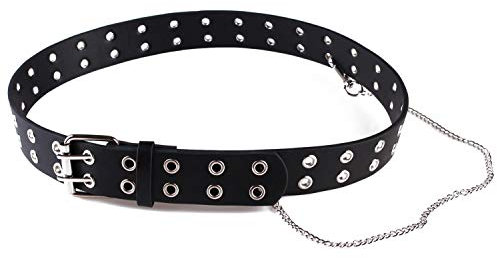 Punk Gürtel Nietengürtel Damen Mädchen Doppelloch Gürtel mit Kette Cosplay Gürtel Hip Hop Gürtel Rock Gürtel für Oder Gothic-Outfits (Double Hole)