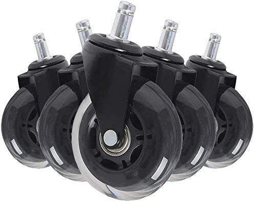 caster 5er Set Bürostuhlrollen 75mm Hartbodenrollen Leise Lenkrollen Polyurethan Möbelrollen Mit Gewindestift M10/M12 Und Bremse