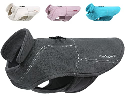 VIVAGLORY Softpad Dog Fleece Jumper, Dog Fleece for Fall & Spring, Coat with Harness Hole, Reflective Light Weight Soft Easy On Adjustable, XXS, Grey