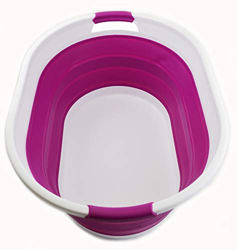 SAMMART 39L Collapsible Plastic Laundry Basket - Oval Tub/Basket - Foldable Storage Container - Space Saving Laundry Hamper (Weiß/DarkOrchid), Größe: 61 x 45,5 x 27,3 cm