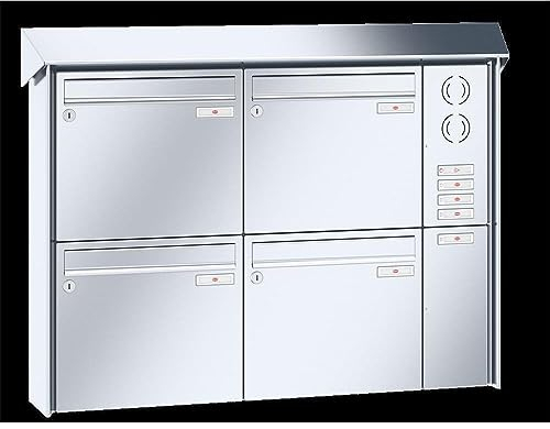 RENZ/Prisma / 4er Aufputz-Briefkastenanlage Wand-Briefkasten mit Sprechfeld / V4A-Edelstahl/Volumen 17 L/Dein-Briefkasten.de
