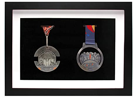 Holz-Medaillen-Präsentationsrahmen für 2 Medaillen, Schaukasten für Läufer, Marathon, Fußball, Gymnastik und alle Sportmedaillen, Auszeichnungen (schwarz)