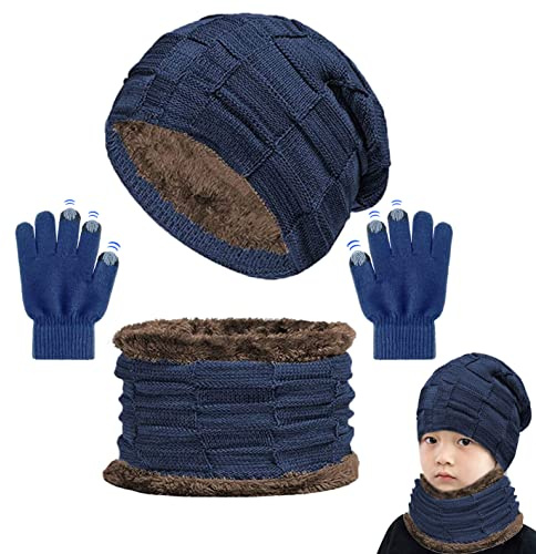 CheChury Niños Sombrero Caliente de Punto y Bufanda Guantes de Pantalla Táctil Tubular con Forro Lana Niña Invierno Calentar Gorro Bufanda Sombrero Bufandas Set Tejido Gorro Punto Regalos de Invierno