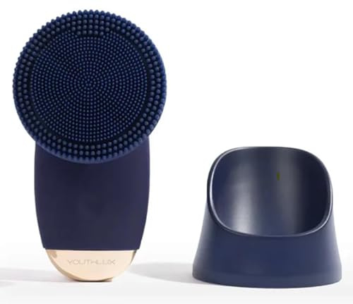 YOUTHLUX SoniGlow Silicone Face Scrubber/Facial Cleansing Brush – Electric Vibrating Skincare Scrubber Tool for Deep Pore Cleansing, Gentle Massage, Makeup Removal, Waterproof and Rechargeable (Navy)