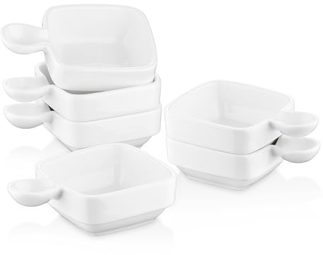 LOVECASA Porcelain Dip Bowls Set, 80ml Souffle Ramekins,Dessert Bowls Square Ramekins White Dishes Server Dishes for Baking BBQ Soy Ketchup Snacks, Set of 6