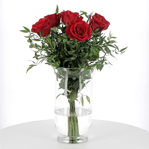 KENTIS - Bouquet di Rose Rosse Vere - Rose Fresche a Stelo Lungo 50 cm a Domicilio con Biglietto Personalizzato - 6 Rose Rosse
