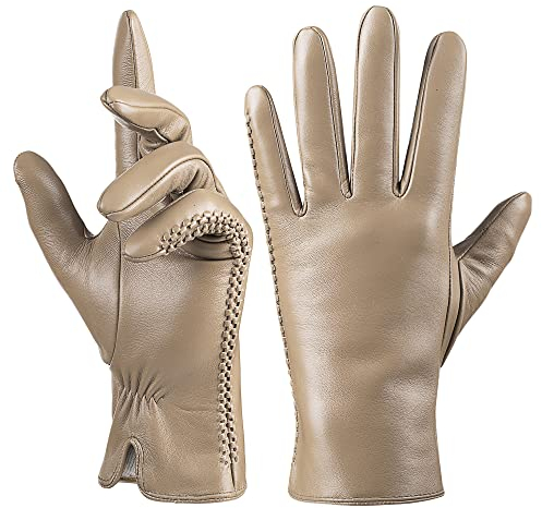 Gants en cuir de mouton véritable pour les femmes, l'hiver, au chaud à l'écran tactile de texte, cachemire, doublés de conduite, de moto